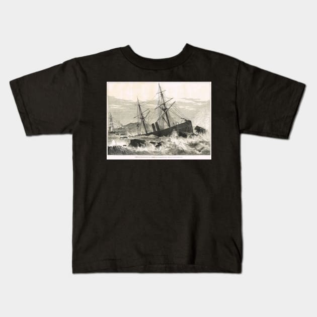 Wreck of St Lawrence on Paternoster Reef Kids T-Shirt by artfromthepast